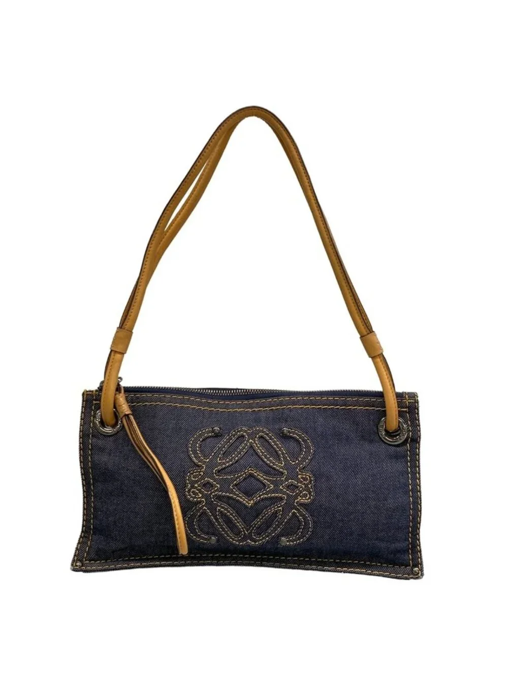 Loewe Shoulder Bag Dark Navy Beige Stitch Leather